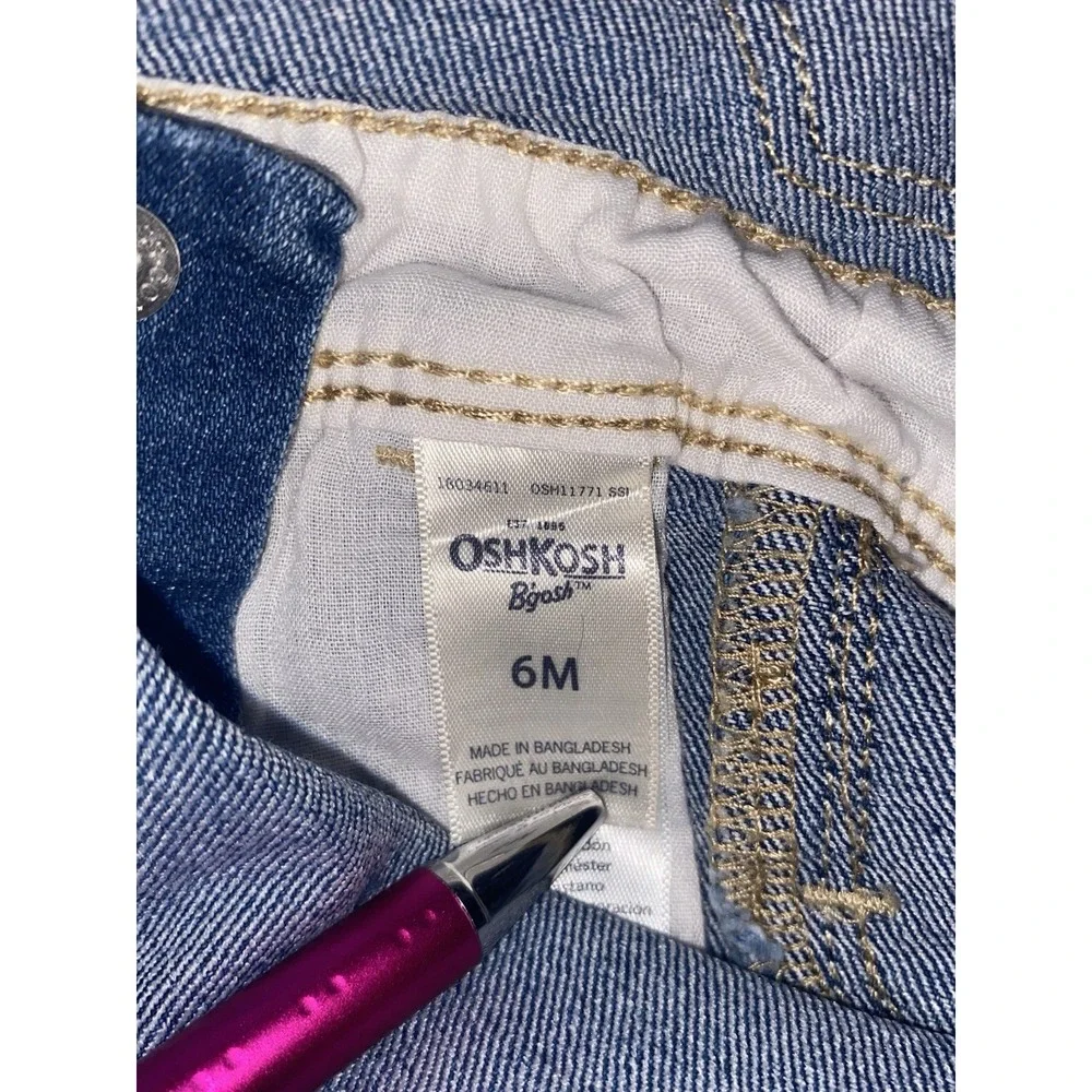 Oshkosh girls denim and embroidered Flowers Overalls Vestback‎ size 6 M